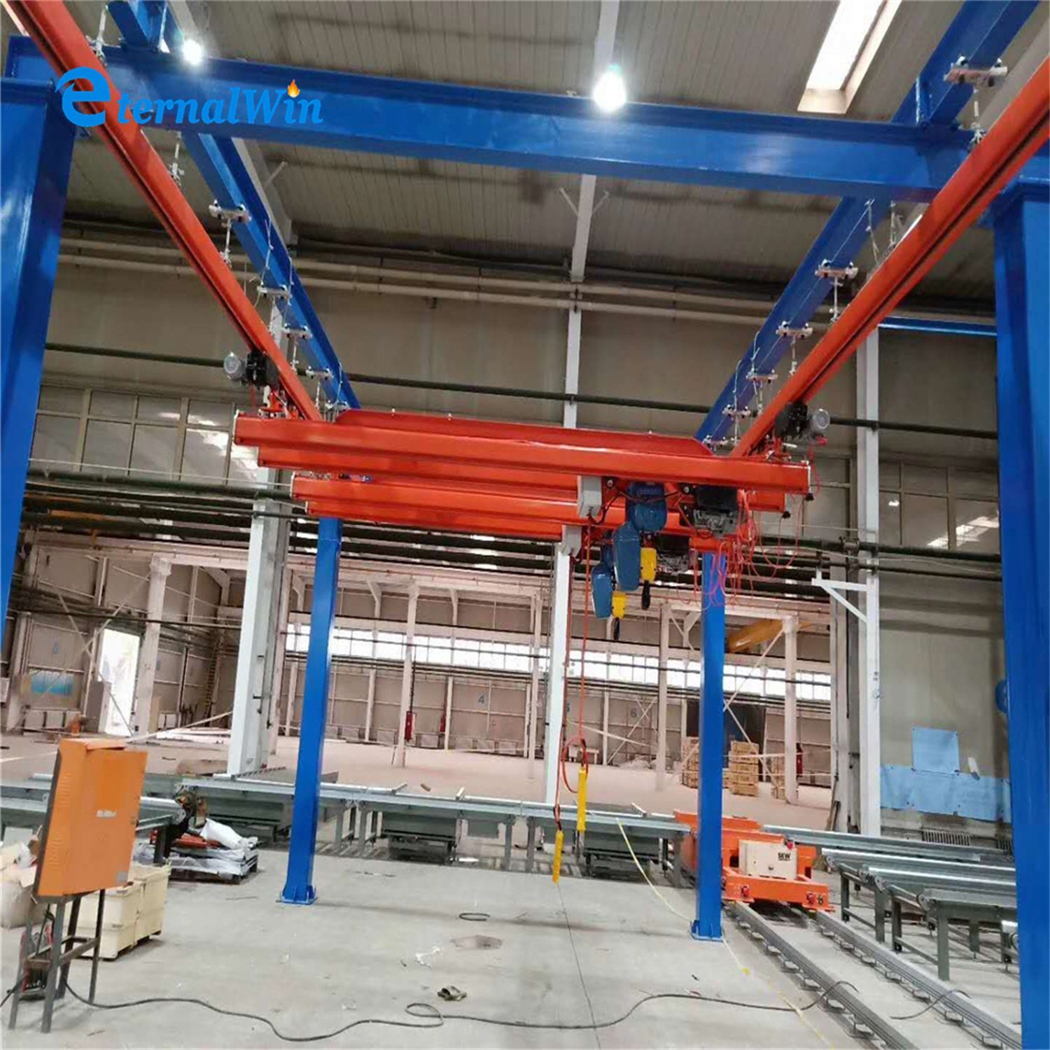 
                Handwerk Spray Farbe Verwendet Kran Hängende Schiene Monorail System Eot Brückenkran-Portalkransystem mit Hängezug und Stahl Struktur
            