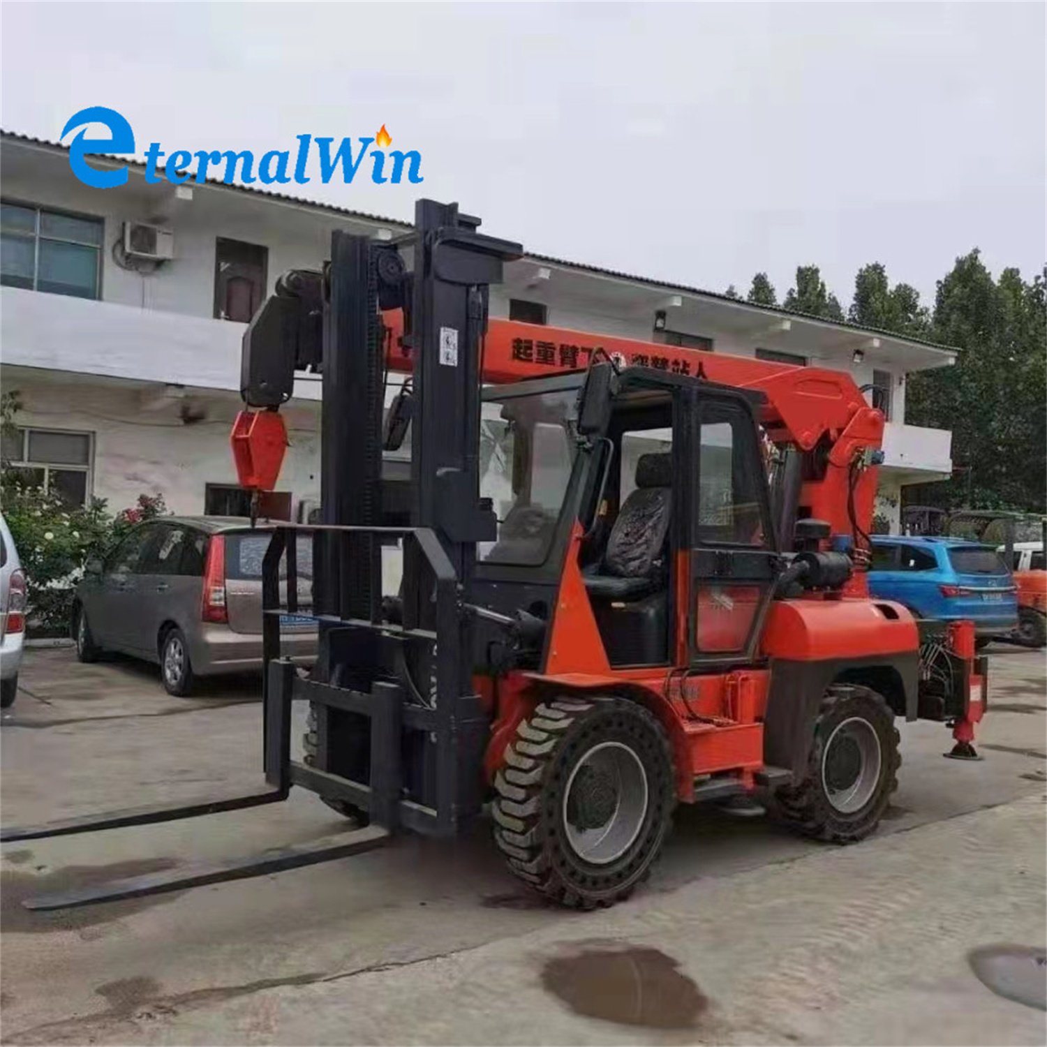 Red 3.5tonnes Diesel Engine Hydraulic Mini Forklift Crane Forklift Lifting Crane