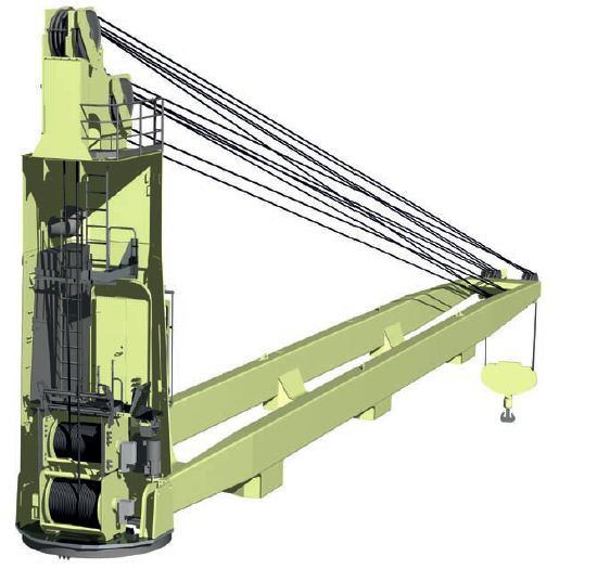 
                Marine Deck Crane with Four Ropes Clamshell Grab and Container Spreader
            