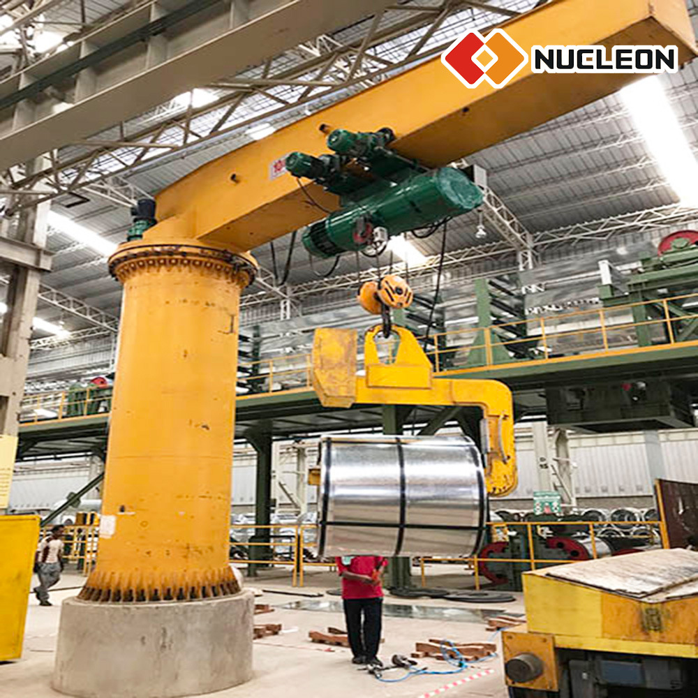 Industrial Heavy Load Duty Pillar Column Mounted Jib Crane 10t with Electric Rope Hoist for Steel Rolling Mill