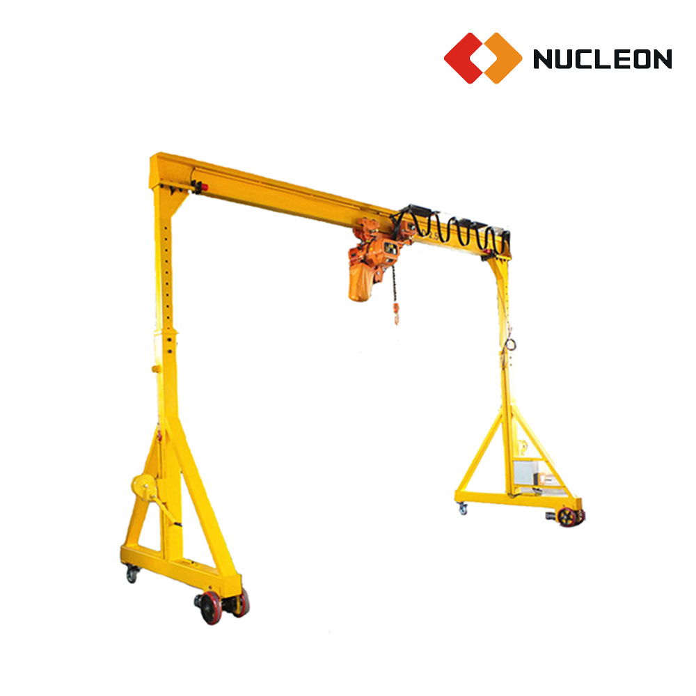 
                Nukleon 250 Kg 500 Kg 1 Ton 2 Ton 3 Ton kleine freistehende tragbare Gantry Kran mit Kaster Räder für Spritzguss und Garage
            