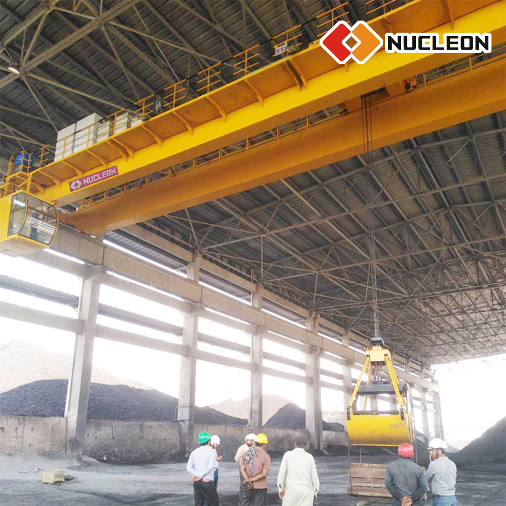 
                Nucoon kolenvergoten Plant 5 ton 10 ton 20 ton Bovenloopkraan met dubbele Girder en een Clamshell-bak
            