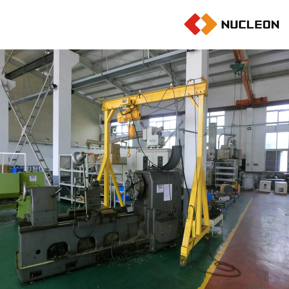 
                Nucleon Light Duty 500 Kg Mobile Workshop Gantry Crane with Caster Wheels Travelling on Floor
            