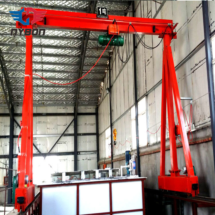 Height Adjustable Semi-Electric Portable Mini Lifting Gantry Crane with Flat Hand Push Trolley and Manual Puller Hoist