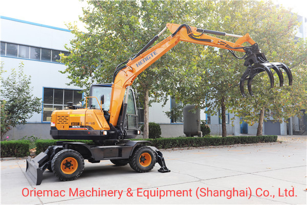 
                China Hengte 8 Tons Wheel Excavator Ht85W with Grapple Bucket
            